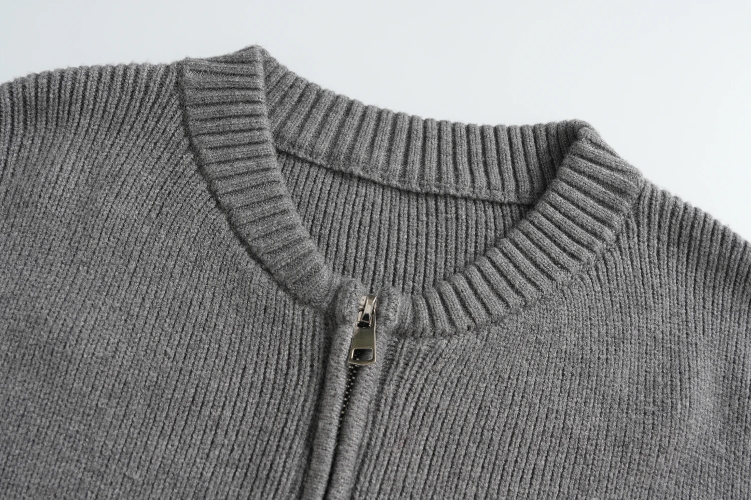 grey ribbed zip cardigan