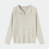 beige half zip polo knit top