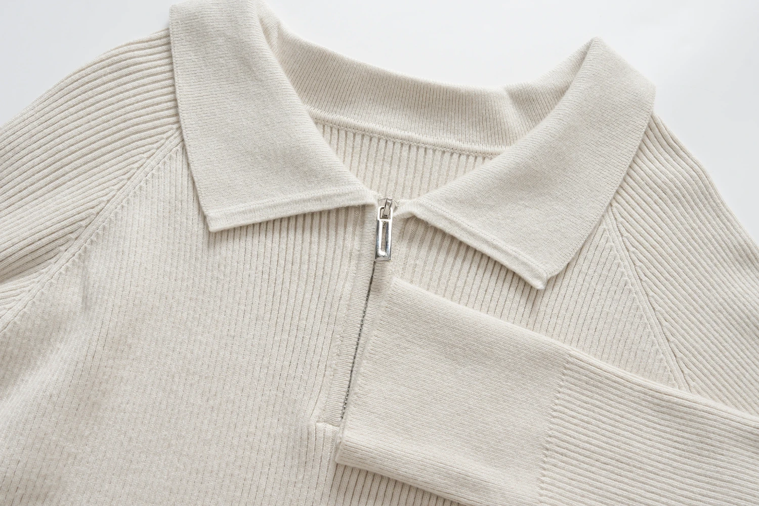 beige half zip polo knit top