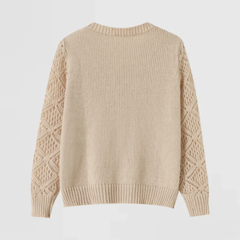 beige lace sleeve v neck sweater