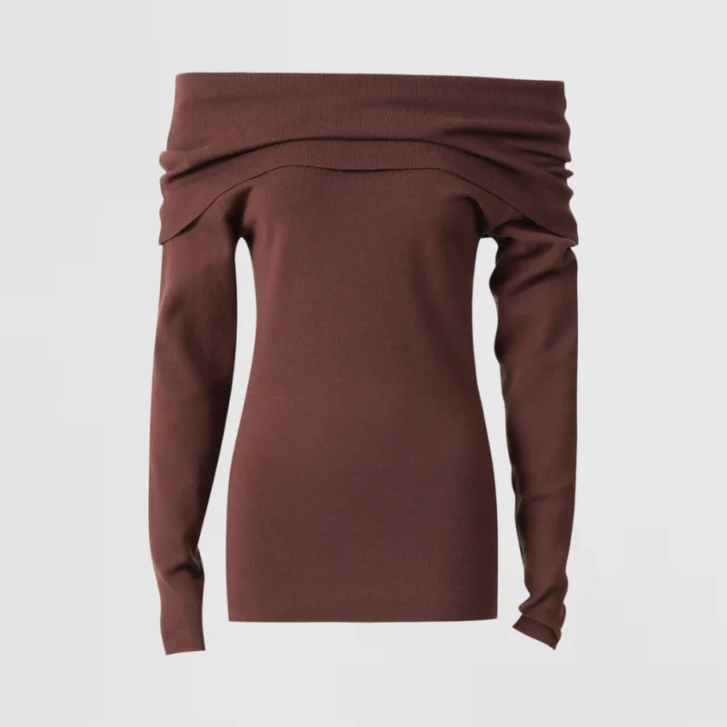 chocolate off shoulder knit top