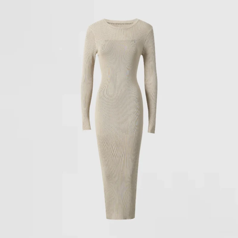 beige ribbed knit dress