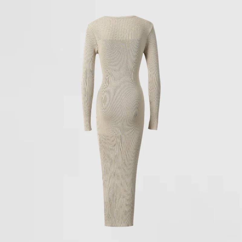 beige ribbed knit dress