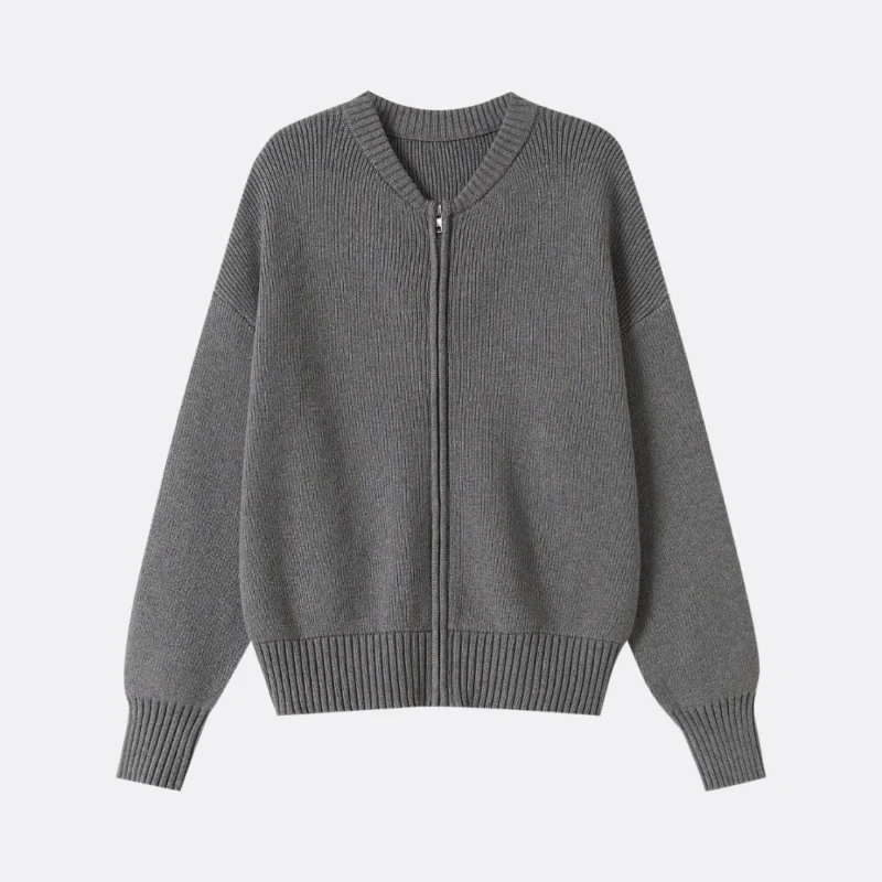 grey ribbed zip cardigan
