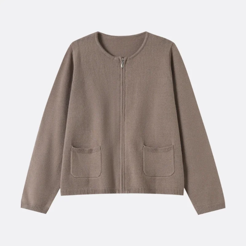 taupe zip pocket cardigan