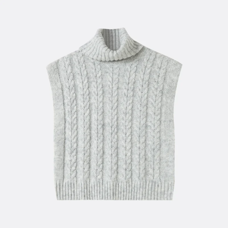 light grey cable knit turtleneck vest