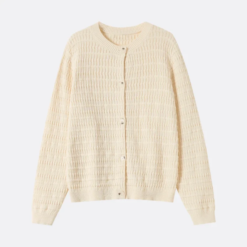 cream textured knit cardigan