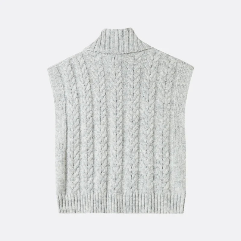 light grey cable knit turtleneck vest